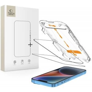 Folie de protectie Ecran Tech-Protect Quick Set+ pentru Apple iPhone 16e / 14 / 13 Pro / 13, Sticla Securizata, Full Glue, Set 2 bucati, Cu Rama Ajutatoare, Neagra 
