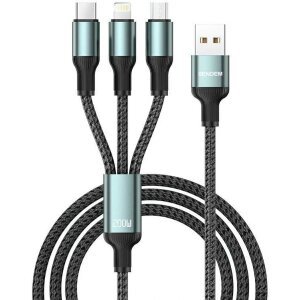 Cablu Incarcare USB-A - Lightning / microUSB / USB-C Sendem M51 3in1, 200W, 1.2m, Gri 