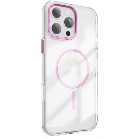 Husa MagSafe pentru Apple iPhone 16, OEM, Clear Thin Mag, Roz 