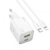 Incarcator Retea Cu Cablu Lightning HOCO N41, 20W, 3A, 1 x USB-A - 1 x USB-C, Alb 
