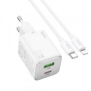 Incarcator Retea Cu Cablu Lightning HOCO N41, 20W, 3A, 1 x USB-A - 1 x USB-C, Alb 