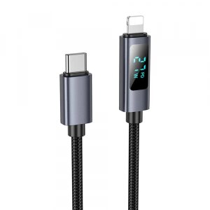 Cablu Date si Incarcare USB-C - Lightning HOCO Display X112, 27W, 1m, Negru 