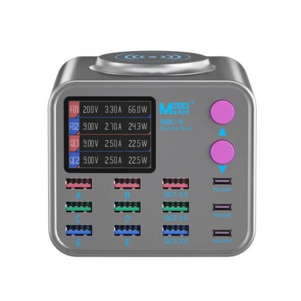 Incarcator Statie MaAnt DianBa No.2 QI, 300W, 3A, 3 x USB-C - 9 x USB-A, Gri