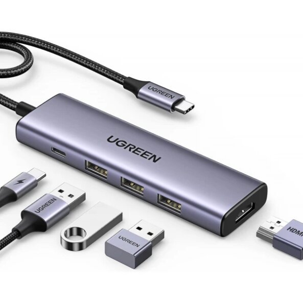 Hub USB-C UGREEN CM511, 3 x USB-A 3.0 - 1 x USB-C - 1 x HDMI, Gri 