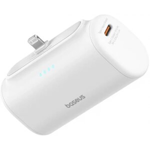 Baterie Externa Baseus Compact, 5000mAh, 20W, PD, 1 x Lightning - 1 x USB-C, Alba P10068307213-00 
