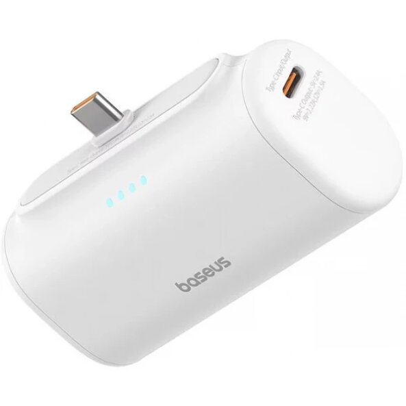 Baterie Externa Baseus Compact, 5000mAh, 20W, PD + FQI, 2 x USB-C, Alba P10068306213-00