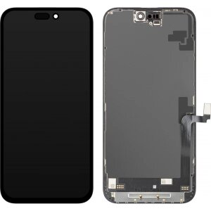 Display cu Touchscreen JK pentru Apple iPhone 16 Plus, cu Rama, Versiune LCD In-Cell, Negru 