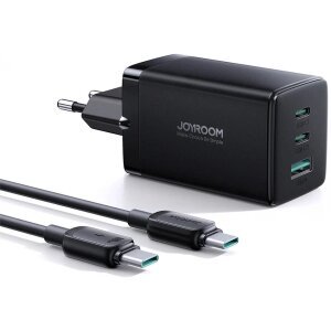 Incarcator Retea Cu Cablu USB-C Joyroom TCG01, 65W, 3.25A, 1 x USB-A - 2 x USB-C, Negru 