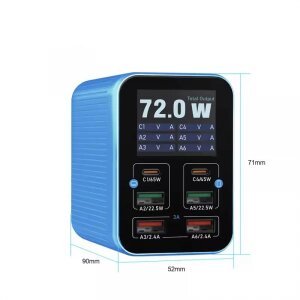 Incarcator Statie Relife Q4, 72W, 5A, 2 x USB-C - 4 x USB-A, Albastru