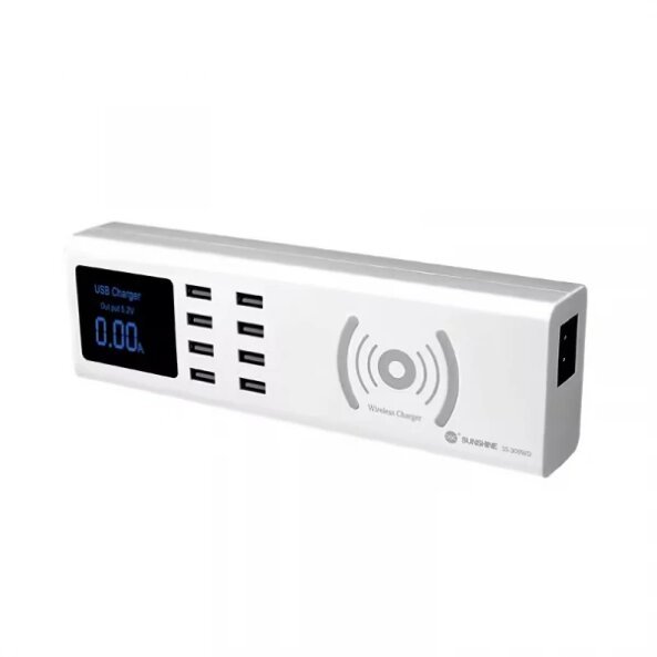 Incarcator Statie Sunshine SS-309WD QI, 40W, 2.4A, 8 x USB-A, Alb