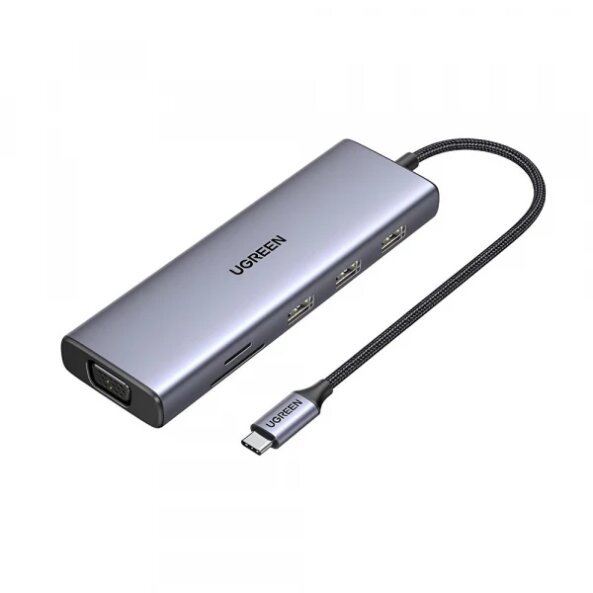 Hub USB-C UGREEN CM498 (15600), 3 x USB-A 3.0 - 1 x USB-C - 1 x HDMI - 1 x VGA - 1 x RJ45 - 1 x SD - 1 x microSD, Gri 