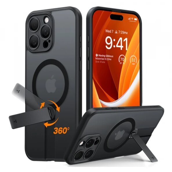 Husa MagSafe pentru Apple iPhone 16 Pro Max, Torras, Pstand Spin, Neagra 