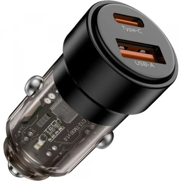Incarcator Auto Tech-Protect CC03, 75W, 3A, 1 x USB-A - 1 x USB-C, Negru 