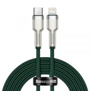 Cablu Date si Incarcare USB-C - Lightning Baseus Cafule Metal Series, 20W, 2m, Verde CATLJK-B06 