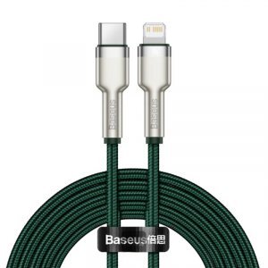 Cablu Date si Incarcare USB-C - Lightning Baseus Cafule Metal Series, 20W, 2m, Verde CATLJK-B06 