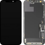 Display cu Touchscreen MP compatibil cu Apple iPhone 12 / 12 Pro, cu Rama, Versiune Soft OLED IC Movable FHD, Negru 