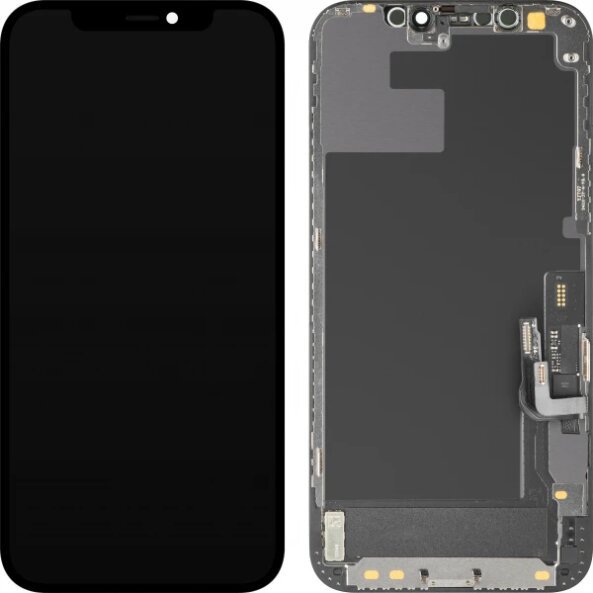 Display cu Touchscreen MP compatibil cu Apple iPhone 12 / 12 Pro, cu Rama, Versiune Soft OLED IC Movable FHD, Negru 