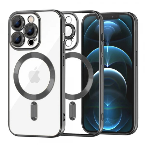 Husa MagSafe pentru Apple iPhone 12 Pro Max, Techsuit, Luxury Crystal, Neagra