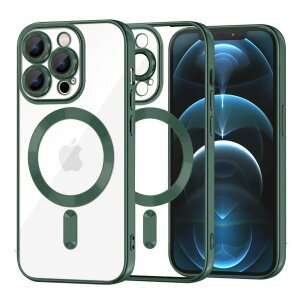 Husa MagSafe pentru Apple iPhone 12 Pro Max, Techsuit, Luxury Crystal, Verde Inchis