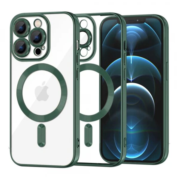 Husa MagSafe pentru Apple iPhone 12 Pro Max, Techsuit, Luxury Crystal, Verde Inchis