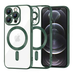 Husa MagSafe pentru Apple iPhone 12 Pro, Techsuit, Luxury Crystal, Verde Inchis