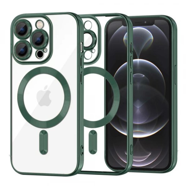 Husa MagSafe pentru Apple iPhone 12 Pro, Techsuit, Luxury Crystal, Verde Inchis