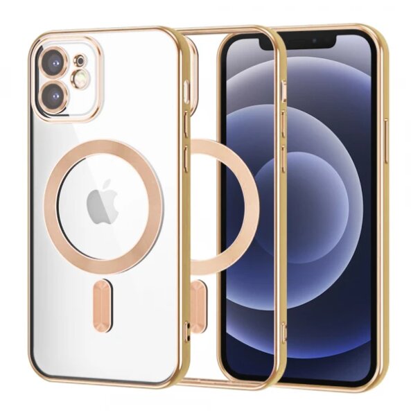 Husa MagSafe pentru Apple iPhone 12, Techsuit, Luxury Crystal, Aurie