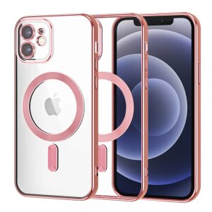 Husa MagSafe pentru Apple iPhone 12, Techsuit, Luxury Crystal, Rosie