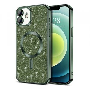 Husa MagSafe pentru Apple iPhone 12, Techsuit, Luxury Glitter, Verde Inchis