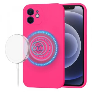 Husa MagSafe pentru Apple iPhone 12, Techsuit, SoftFlex, Roz Inchis
