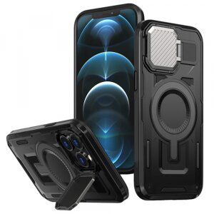 Husa MagSafe pentru Apple iPhone 13 Pro Max / 12 Pro Max, Techsuit, CamVault, Neagra