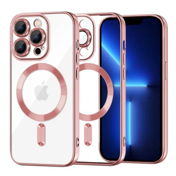 Husa MagSafe pentru Apple iPhone 13 Pro Max, Techsuit, Luxury Crystal, Roz