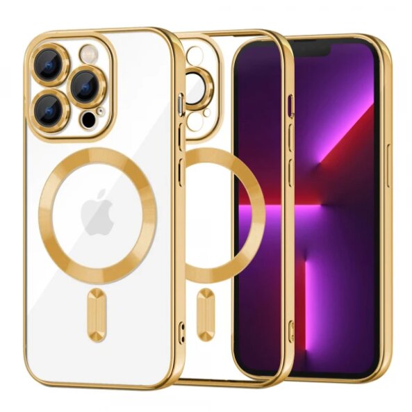Husa MagSafe pentru Apple iPhone 13 Pro, Techsuit, Luxury Crystal, Aurie