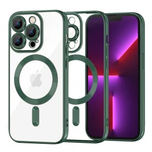 Husa MagSafe pentru Apple iPhone 13 Pro, Techsuit, Luxury Crystal, Verde Inchis