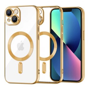 Husa MagSafe pentru Apple iPhone 13, Techsuit, Luxury Crystal, Aurie