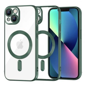 Husa MagSafe pentru Apple iPhone 13, Techsuit, Luxury Crystal, Verde Inchis