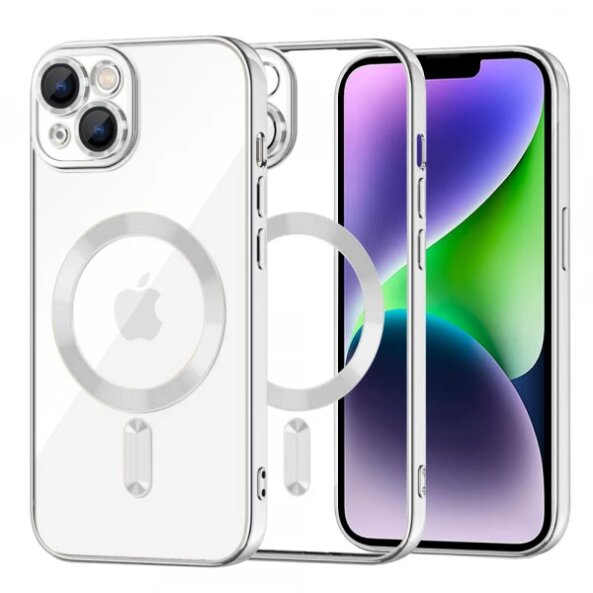 Husa MagSafe pentru Apple iPhone 14 Plus, Techsuit, Luxury Crystal, Argintie