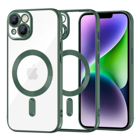 Husa MagSafe pentru Apple iPhone 14 Plus, Techsuit, Luxury Crystal, Verde Inchis