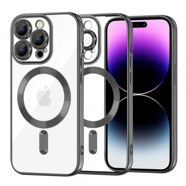 Husa MagSafe pentru Apple iPhone 14 Pro Max, Techsuit, Luxury Crystal, Neagra