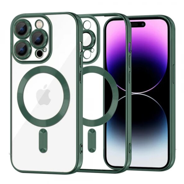Husa MagSafe pentru Apple iPhone 14 Pro Max, Techsuit, Luxury Crystal, Verde Inchis