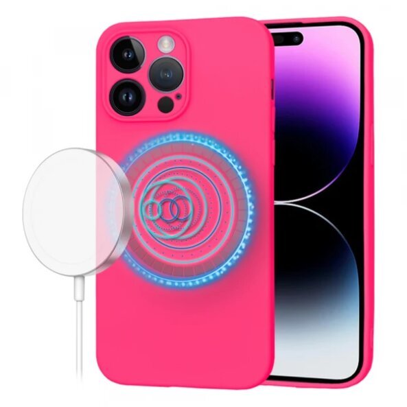 Husa MagSafe pentru Apple iPhone 14 Pro Max, Techsuit, SoftFlex, Roz Inchis