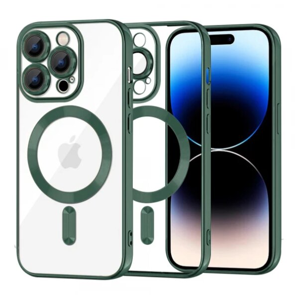 Husa MagSafe pentru Apple iPhone 14 Pro, Techsuit, Luxury Crystal, Verde Inchis
