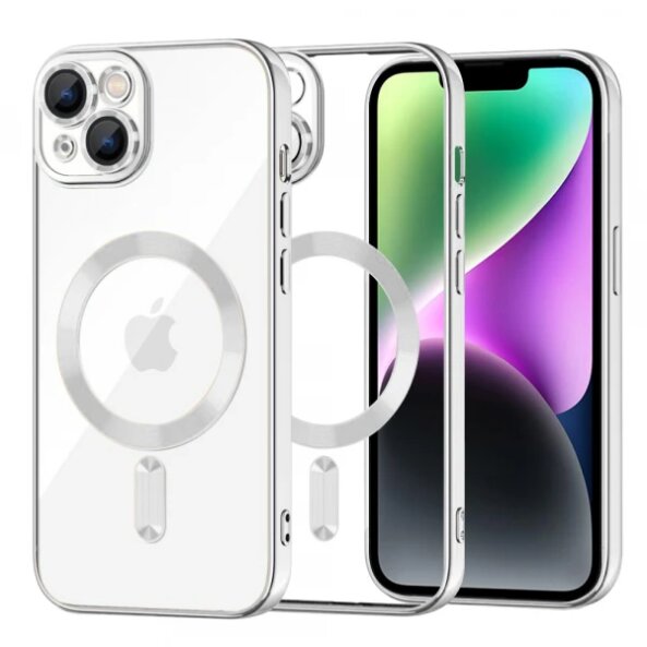 Husa MagSafe pentru Apple iPhone 14, Techsuit, Luxury Crystal, Argintie