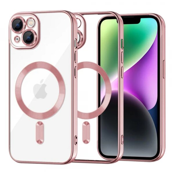 Husa MagSafe pentru Apple iPhone 14, Techsuit, Luxury Crystal, Roz
