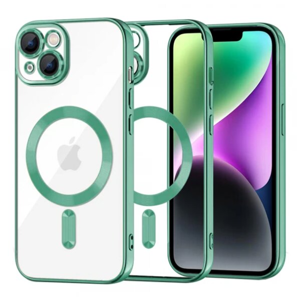 Husa MagSafe pentru Apple iPhone 14, Techsuit, Luxury Crystal, Verde Deschis