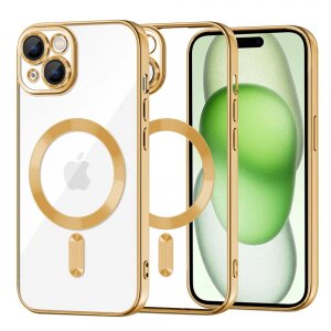 Husa MagSafe pentru Apple iPhone 15 Plus, Techsuit, Luxury Crystal, Aurie