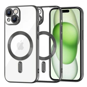 Husa MagSafe pentru Apple iPhone 15 Plus, Techsuit, Luxury Crystal, Neagra