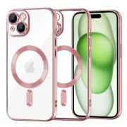 Husa MagSafe pentru Apple iPhone 15 Plus, Techsuit, Luxury Crystal, Roz
