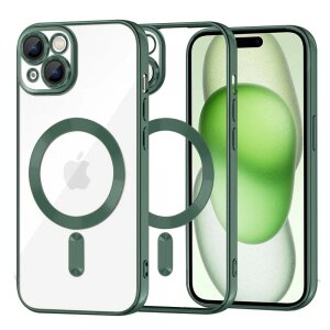 Husa MagSafe pentru Apple iPhone 15 Plus, Techsuit, Luxury Crystal, Verde Inchis