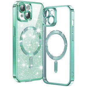 Husa MagSafe pentru Apple iPhone 15 Plus, Techsuit, Luxury Glitter, Verde Deschis